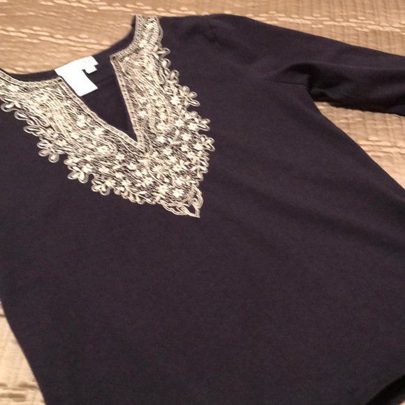 Coldwater Creek top, black with embroidery, S - Picture 1 of 8